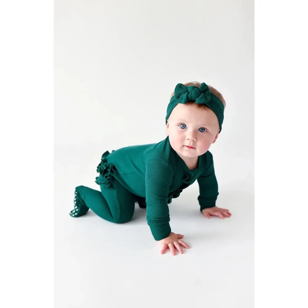 Posh Peanut Footie Ruffled Waffle Zippered One Piece Hunter Green 18-24 Months